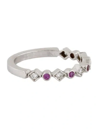 Pre-owned Ring 18k Pink Sapphire & Diamond Band  In Multi