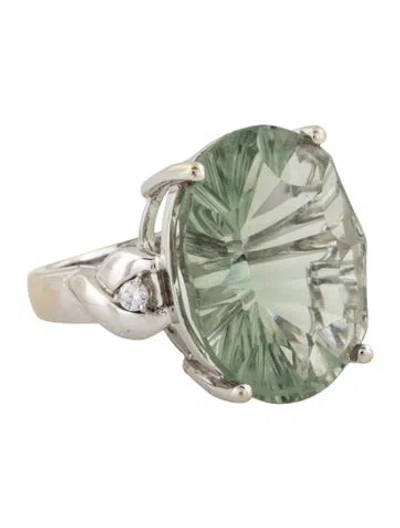 Pre-owned Ring 18k Prasiolite & Diamond Cocktail  In Multicolor