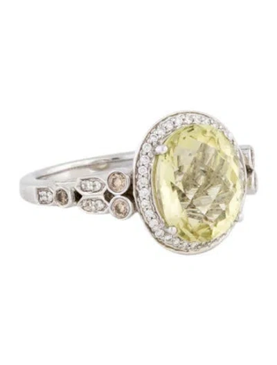 Pre-owned Ring 18k Quartz & Diamond Cocktail  In Multi