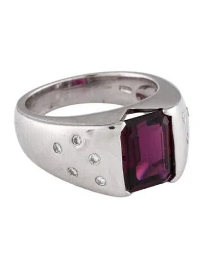 Pre-owned Ring 18k Rhodolite & Diamond Signet  In Multi