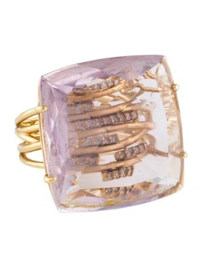 Pre-owned Ring 18k Rose Quartz & Diamond Cocktail  In Multi
