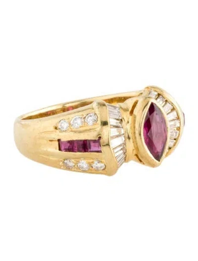 Pre-owned Ring 18k Ruby & Diamond Cocktail  In Multi