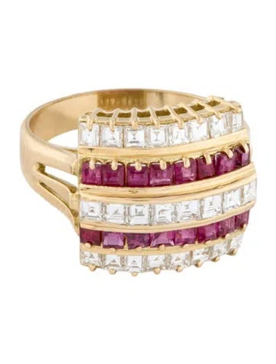 Pre-owned Ring 18k Ruby & Diamond Cocktail  In Multi