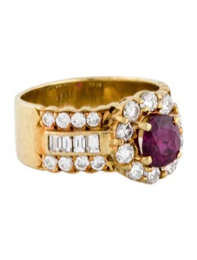 Pre-owned Ring 18k Ruby & Diamond Cocktail  In Multi