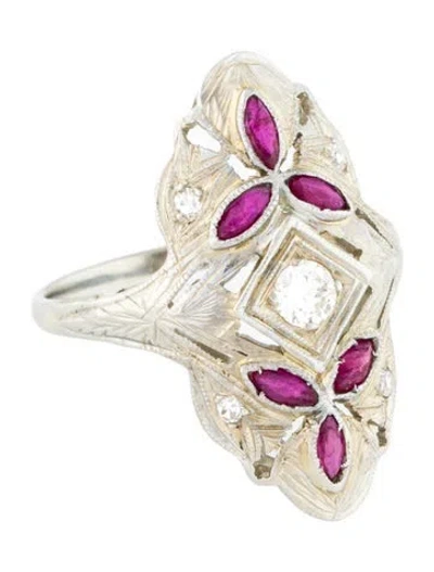 Pre-owned Ring 18k Ruby & Diamond Cocktail  In Multi