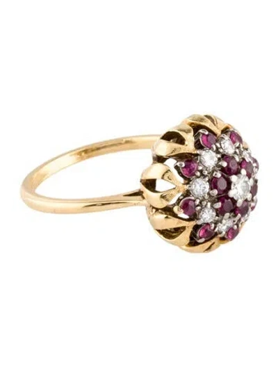 Pre-owned Ring 18k Ruby & Diamond Cocktail  In Multi