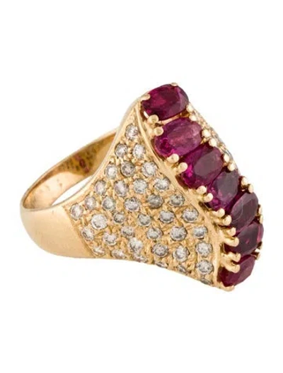 Pre-owned Ring 18k Ruby & Diamond Cocktail  In Multi