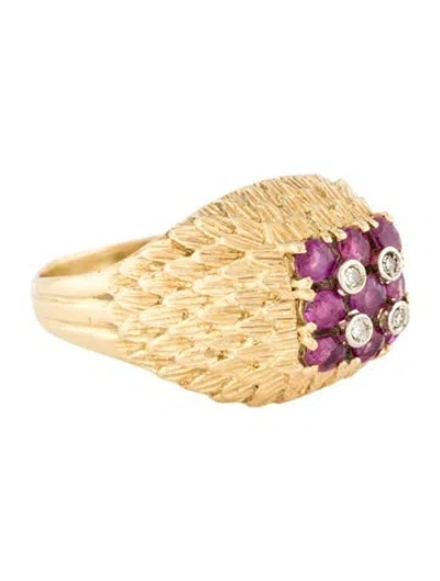 Pre-owned Ring 18k Ruby & Diamond Cocktail  In Multi