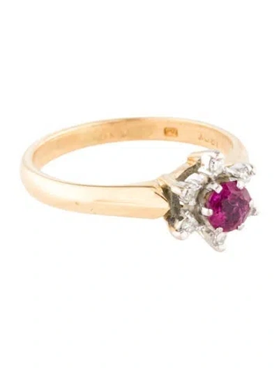 Pre-owned Ring 18k Ruby & Diamond Cocktail  In Multi
