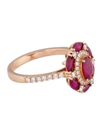 Pre-owned Ring 18k Ruby & Diamond Cocktail  In Multi