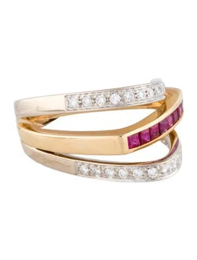 Pre-owned Ring 18k Ruby & Diamond Cocktail  In Multi