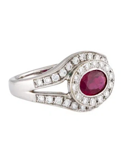 Pre-owned Ring 18k Ruby & Diamond Cocktail  In Multi