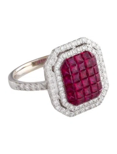 Pre-owned Ring 18k Ruby & Diamond Cocktail  In Multi
