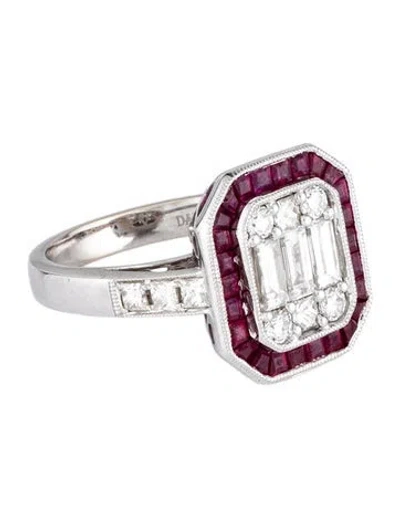 Pre-owned Ring 18k Ruby & Diamond Cocktail  In Multicolor