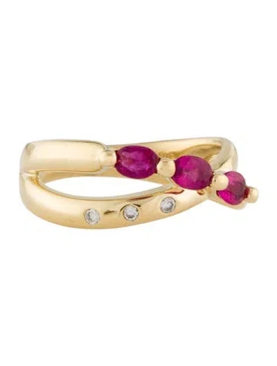Pre-owned Ring 18k Ruby & Diamond Cross-over Band In Multi
