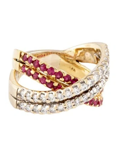 Pre-owned Ring 18k Ruby & Diamond Crossover Band  In Multi