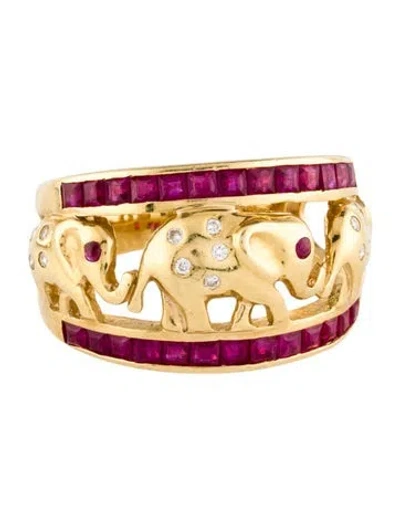 Pre-owned Ring 18k Ruby & Diamond Elephant Band In Multi
