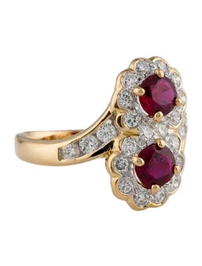 Pre-owned Ring 18k Ruby & Diamond Floral Cocktail  In Multi