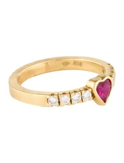 Pre-owned Ring 18k Ruby & Diamond Heart Band In Multi