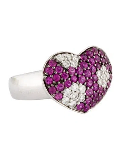 Pre-owned Ring 18k Ruby & Diamond Heart  In Multi