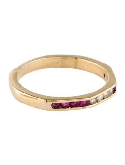 Pre-owned Ring 18k Ruby & Diamond Hexagonal Band In Multi