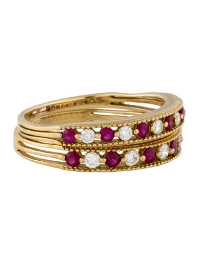 Pre-owned Ring 18k Ruby & Diamond Milgrain  Set In Multi