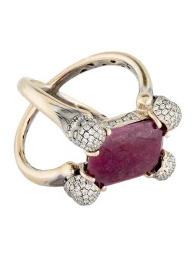 Pre-owned Ring 18k Ruby & Diamond Skull Cocktail  In Multi
