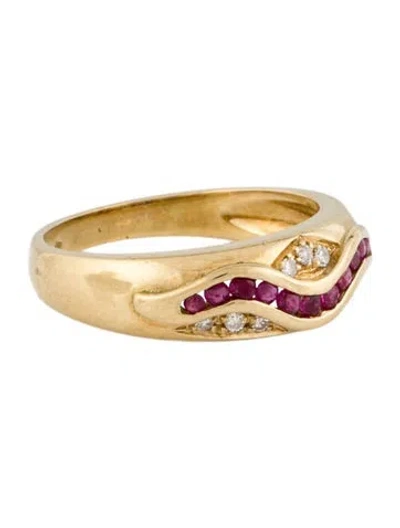 Pre-owned Ring 18k Ruby & Diamond Wave Band  In Multi