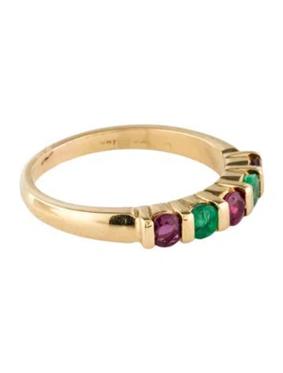 Pre-owned Ring 18k Ruby & Emerald Band In Multi