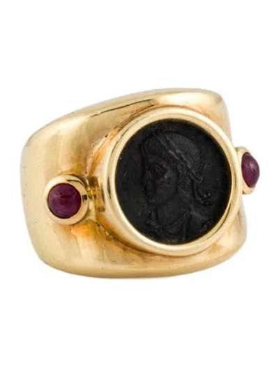 Pre-owned Ring 18k Ruby Coin Crispus Ad Bust Cocktail In Multi