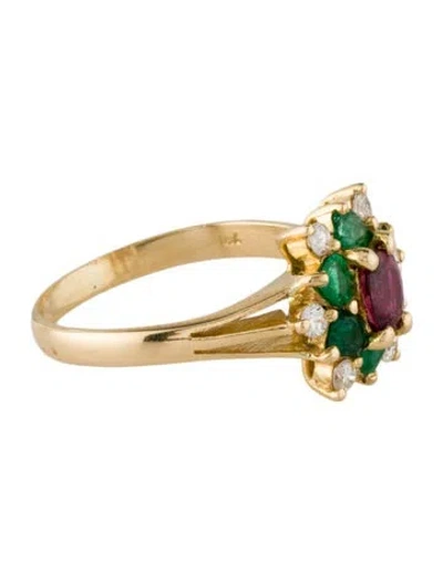 Pre-owned Ring 18k Ruby, Emerald, & Diamond Cocktail  In Multi