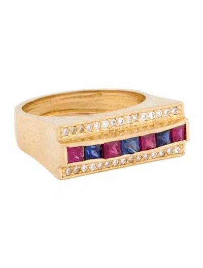 Pre-owned Ring 18k Ruby, Sapphire & Diamond Band In Multi