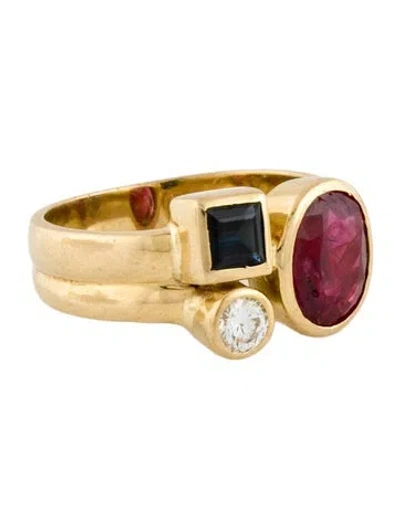 Pre-owned Ring 18k Ruby, Sapphire & Diamond Cocktail  In Multi