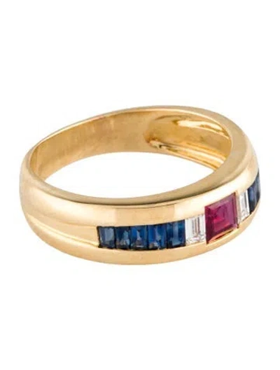 Pre-owned Ring 18k Ruby, Sapphire, Diamond Band In Multi