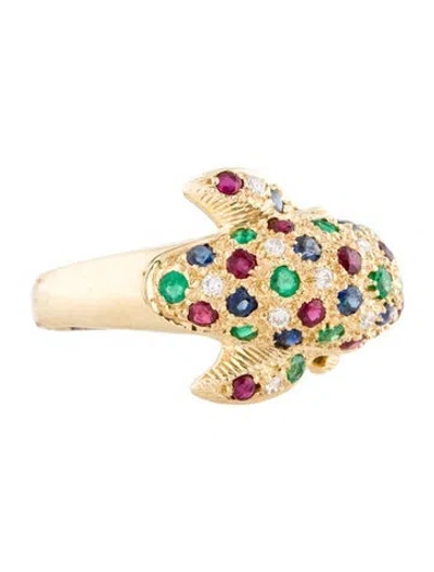 Pre-owned Ring 18k Ruby, Sapphire, Emerald & Diamond Dolphin Cocktail  In Multi