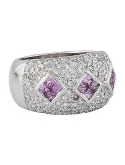Pre-owned Ring 18k Sapphire & 1.14ct Diamond Dome  In Multi