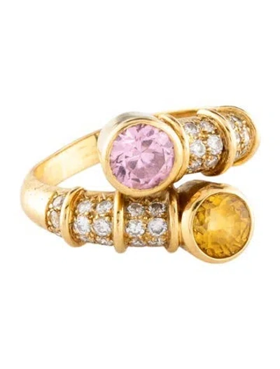 Pre-owned Ring 18k Sapphire & Cubic Zirconia Bypass  In Multi