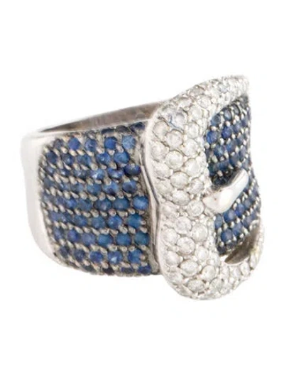 Pre-owned Ring 18k Sapphire & Diamond Buckle  In Multi