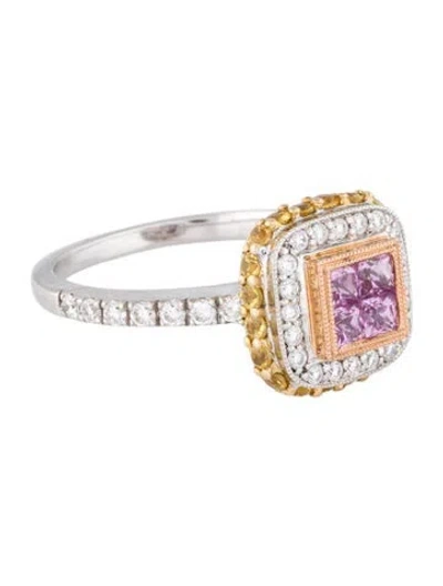 Pre-owned Ring 18k Sapphire & Diamond Cocktail  In Multi