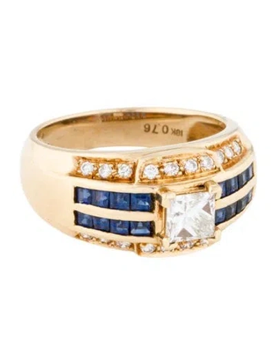 Pre-owned Ring 18k Sapphire & Diamond Cocktail  In Multi