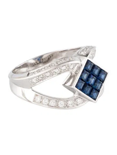 Pre-owned Ring 18k Sapphire & Diamond Cocktail  In Multi
