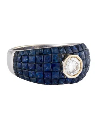 Pre-owned Ring 18k Sapphire & Diamond Cocktail  In Multi