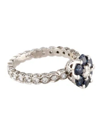 Pre-owned Ring 18k Sapphire & Diamond Cocktail  In Multi