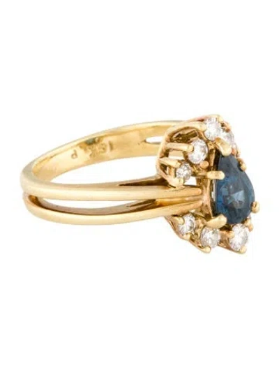 Pre-owned Ring 18k Sapphire & Diamond Cocktail  In Multi