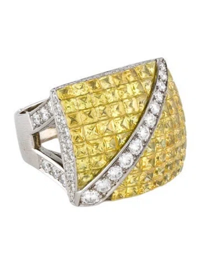 Pre-owned Ring 18k Sapphire & Diamond Cocktail  In Multi