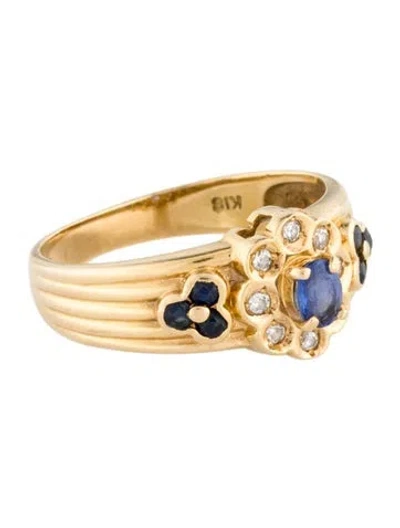 Pre-owned Ring 18k Sapphire & Diamond Cocktail  In Multi