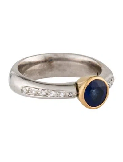 Pre-owned Ring 18k Sapphire & Diamond Cocktail  In Multicolor