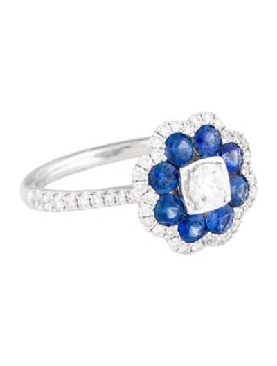 Pre-owned Ring 18k Sapphire & Diamond Flower Cocktail  In Multi