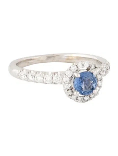 Pre-owned Ring 18k Sapphire & Diamond Halo Engagement  In Multi