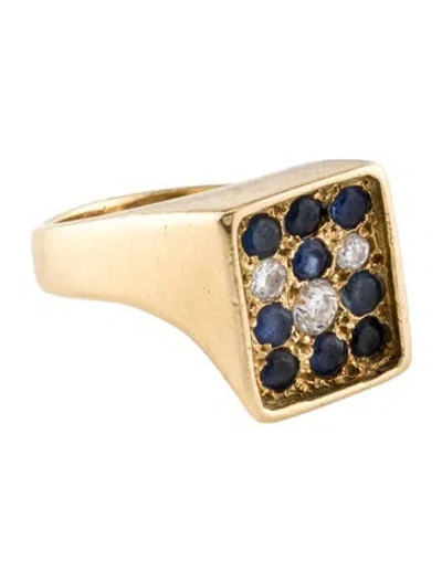 Pre-owned Ring 18k Sapphire & Diamond Signet  In Multi